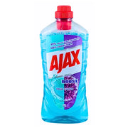 Ajax Boost -puhdistusaine 1 L etikkaa ja laventelia sisältävä, sininen neste muovipullossa