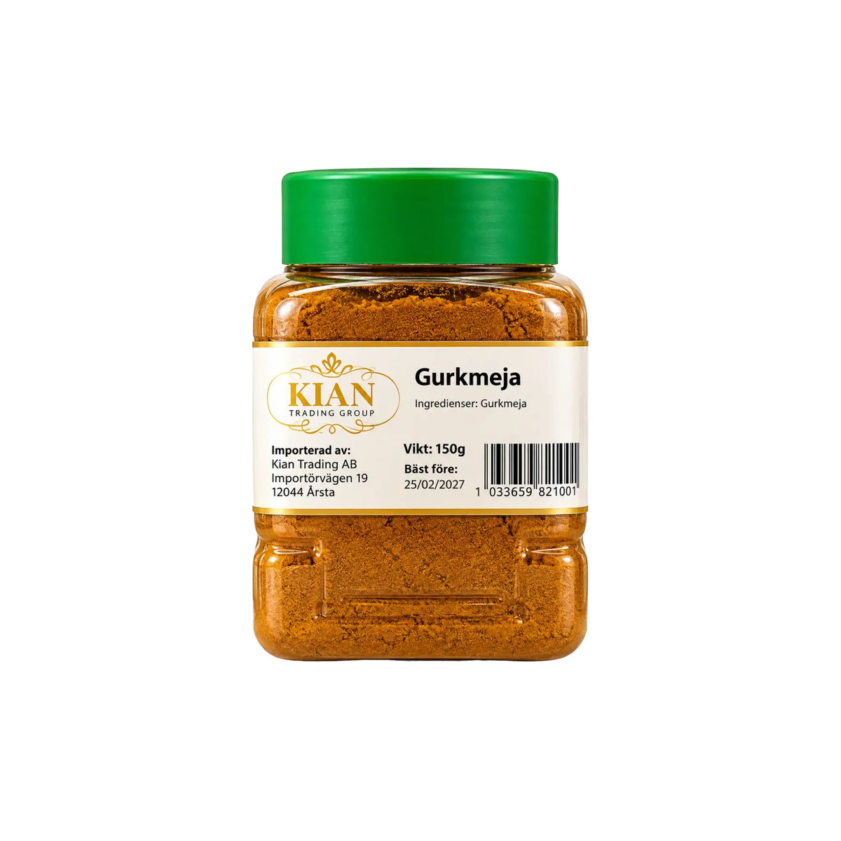 Gurkmeja krydda i glasburk med grön lock, KIAN 150 g.