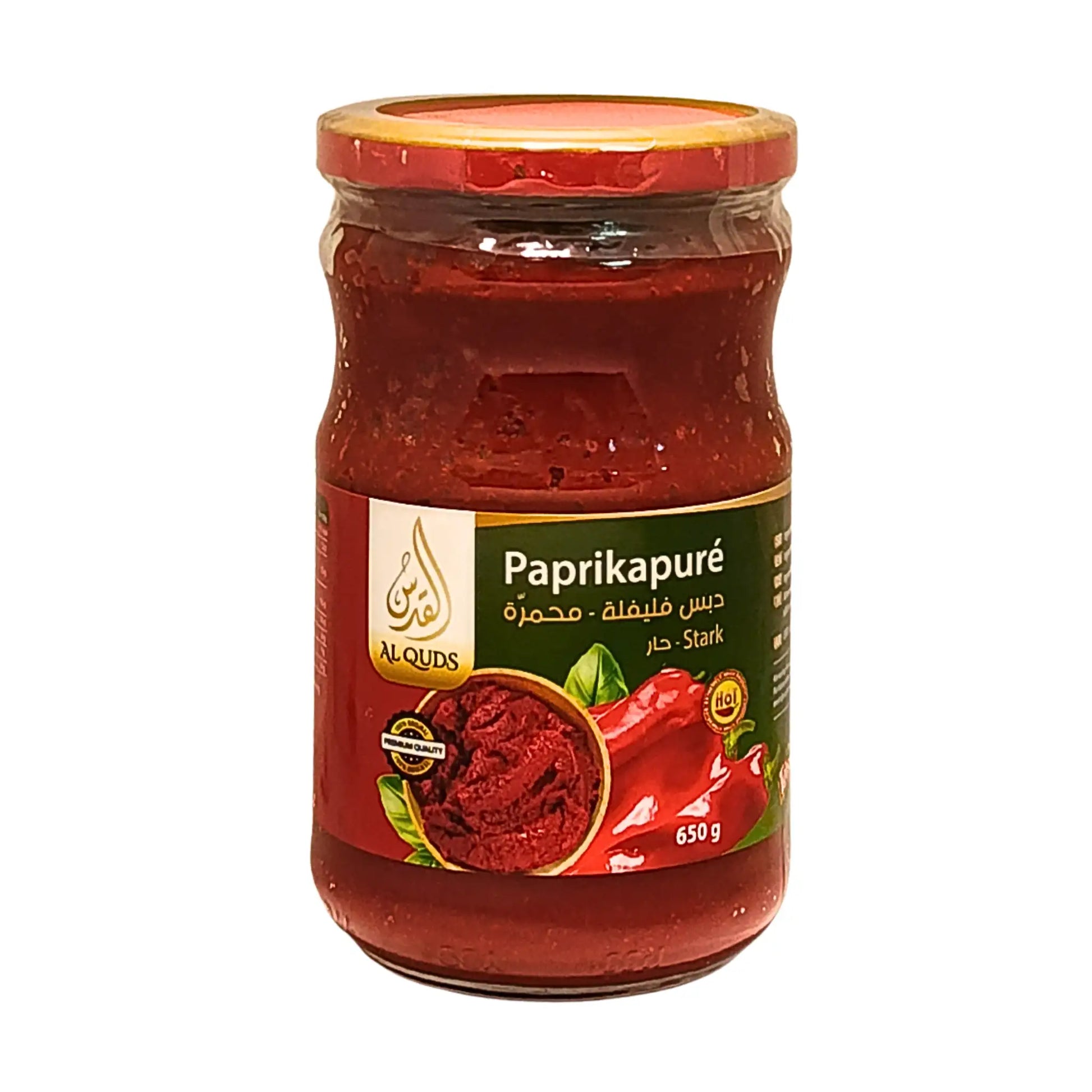 Lasipurkki voimakasta paprikamuusia 650 g, punainen etiketti paprikakuva, itämaisia elintarvikkeita