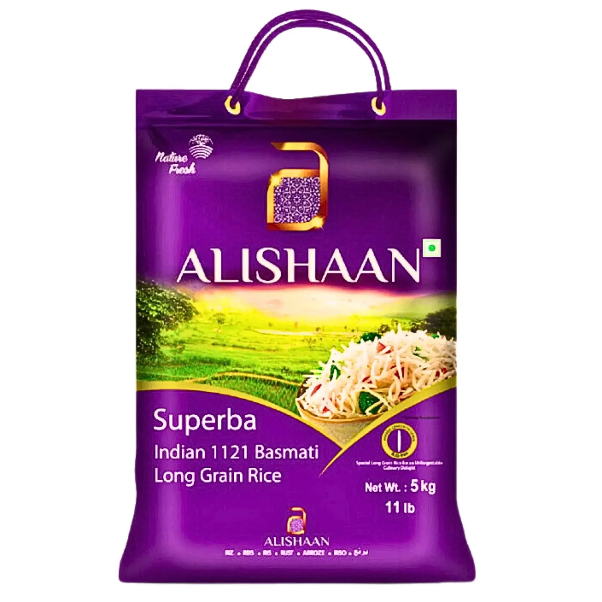 Pussi Alishaan Superba intialaista 1121 basmati-jyvää 5 kg, itämaista ruokaa.