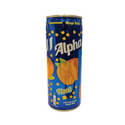 Sininen mangopurkki hedelmämehu, hedelmäpalasia, kuvitettu mango ja etupuolella teksti.