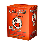 Alwazah musta tee, 400 g, punainen pakkaus, jossa on musta joutsen-logo ja arabialaiset tekstit.