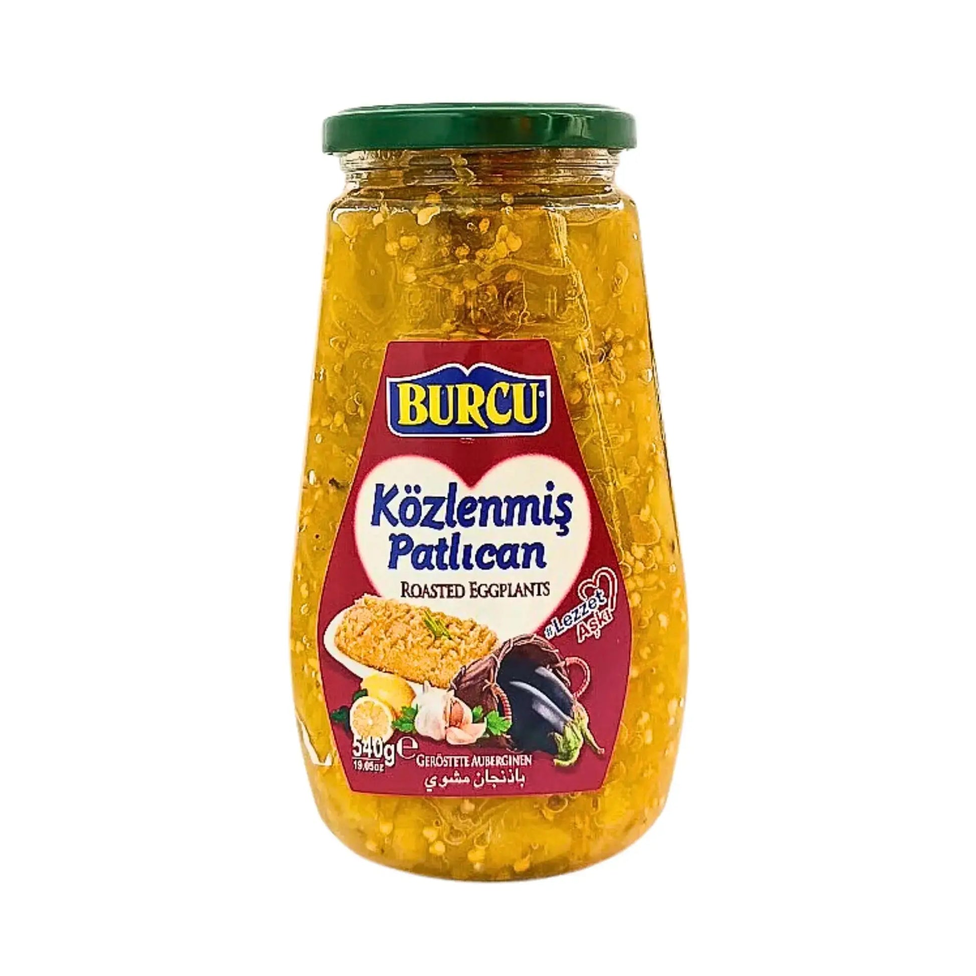 Burcu-uuniomena lasipurkissa 540 g, itämaisia herkkuyrttejä, valkoinen tausta.