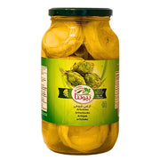 Iso lasipurkki suolattuja artiskokkia, vihreä etiketti artiskokkakuvalla, 1300 g.