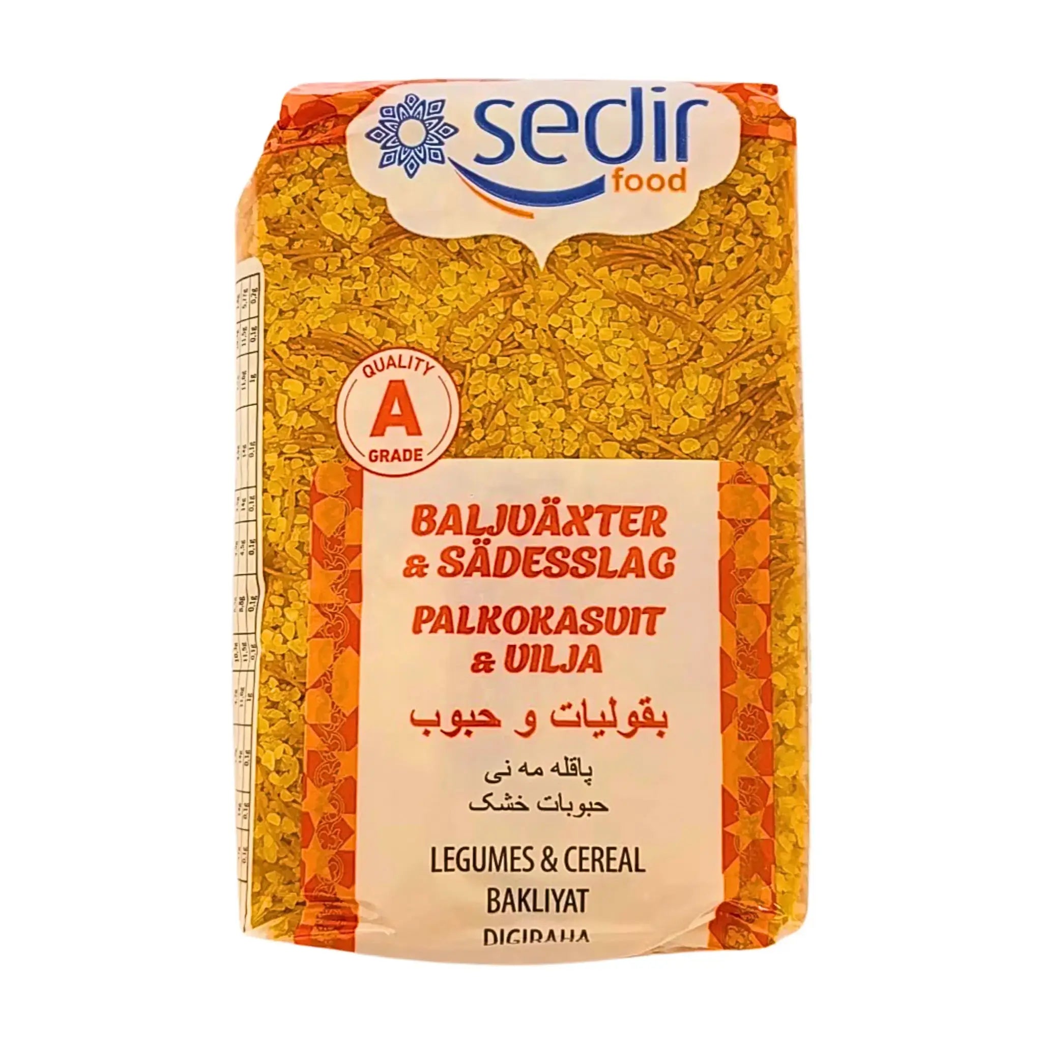 Bulgur-vermicelli-pakkaus 800 g, selkeä monikielinen etiketti, itämaalainen elintarvike
