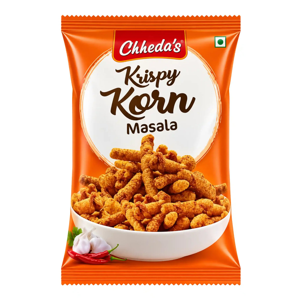 Chheda’s Krispy Korn Masala 50g förpackning – krispigt indiskt majssnack med masalakrydda