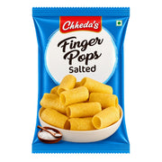 Chheda’s Finger Pops Salted: saltade majsringar i blå påse.