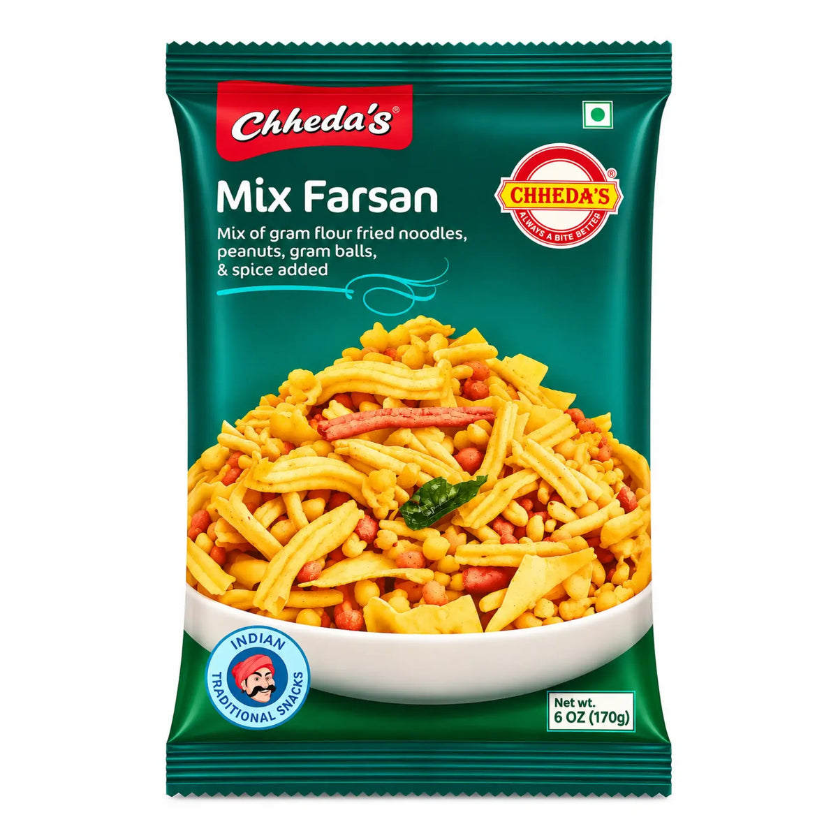 Indisk snackmix i grön påse, Chheda's Mix Farsan 170 g