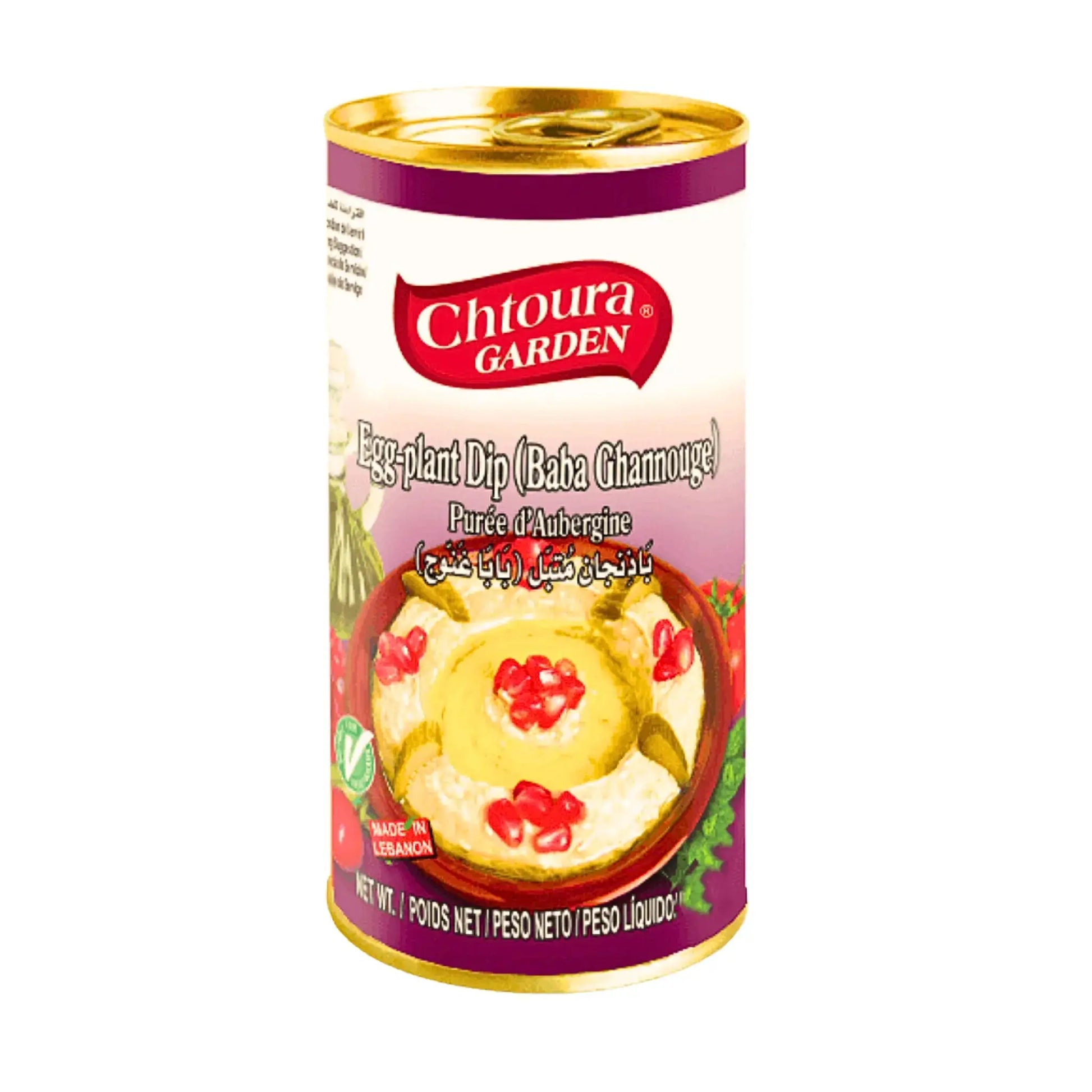 Chtoura Gardenin Baba Ghannouge-munanlörpöpölypurkki, 185 g, itäinen kastike.