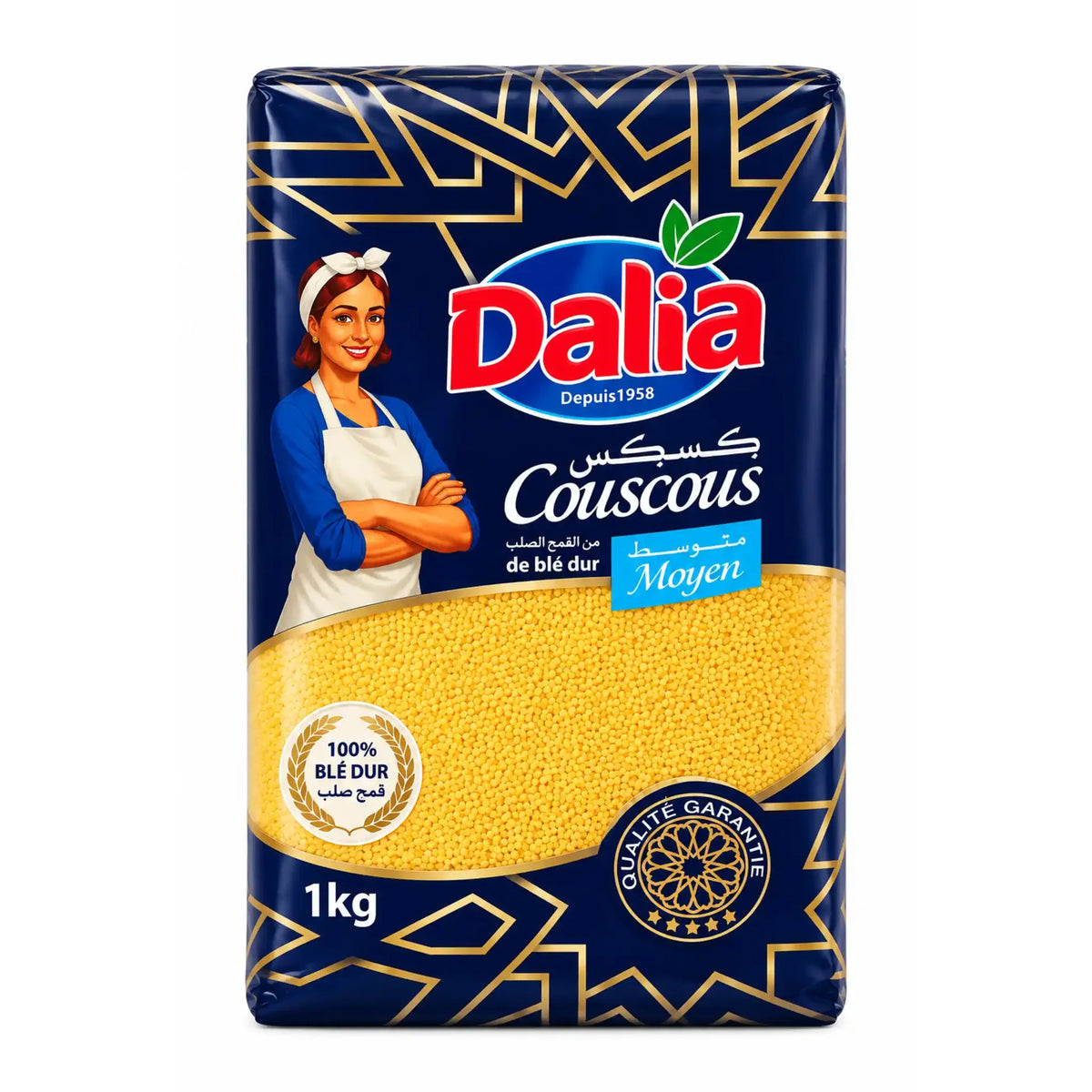 Dalia kuskus medium 1 kg i gulblå förpackning