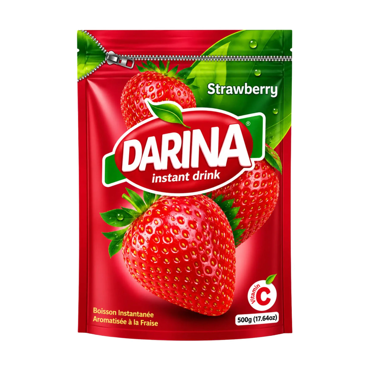 Darina jordgubbssaftpulver 500 g i röd påse med jordgubbar