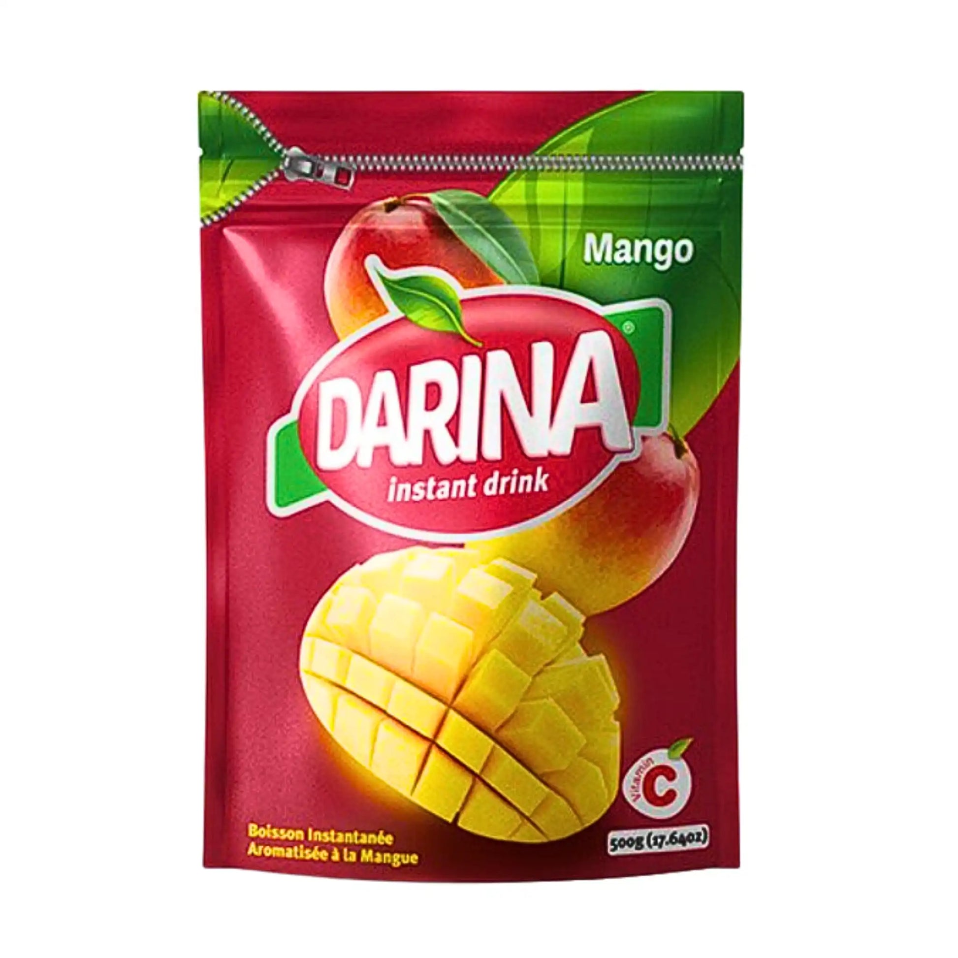 Mangomehujauhetta 500 g pussissa, mangokuvalla ja hedelmillä, itäinen maku.