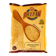 Syväkeltainen pakkaus Deepak Moong Dhuli -eritetyt keltaiset munapavut 1kg, itämaisia palkokasveja.