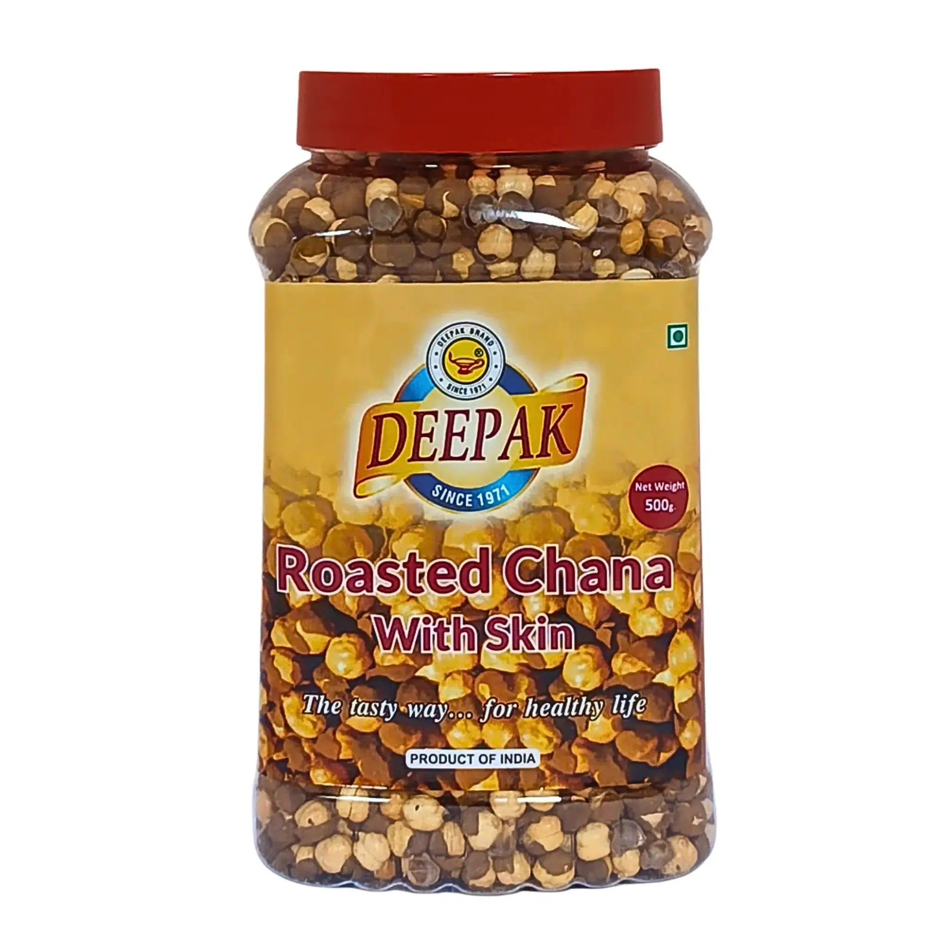 Deepak-rostattujen siivilöityjen herneiden purkki, 500 g, intialainen välipalatuote.