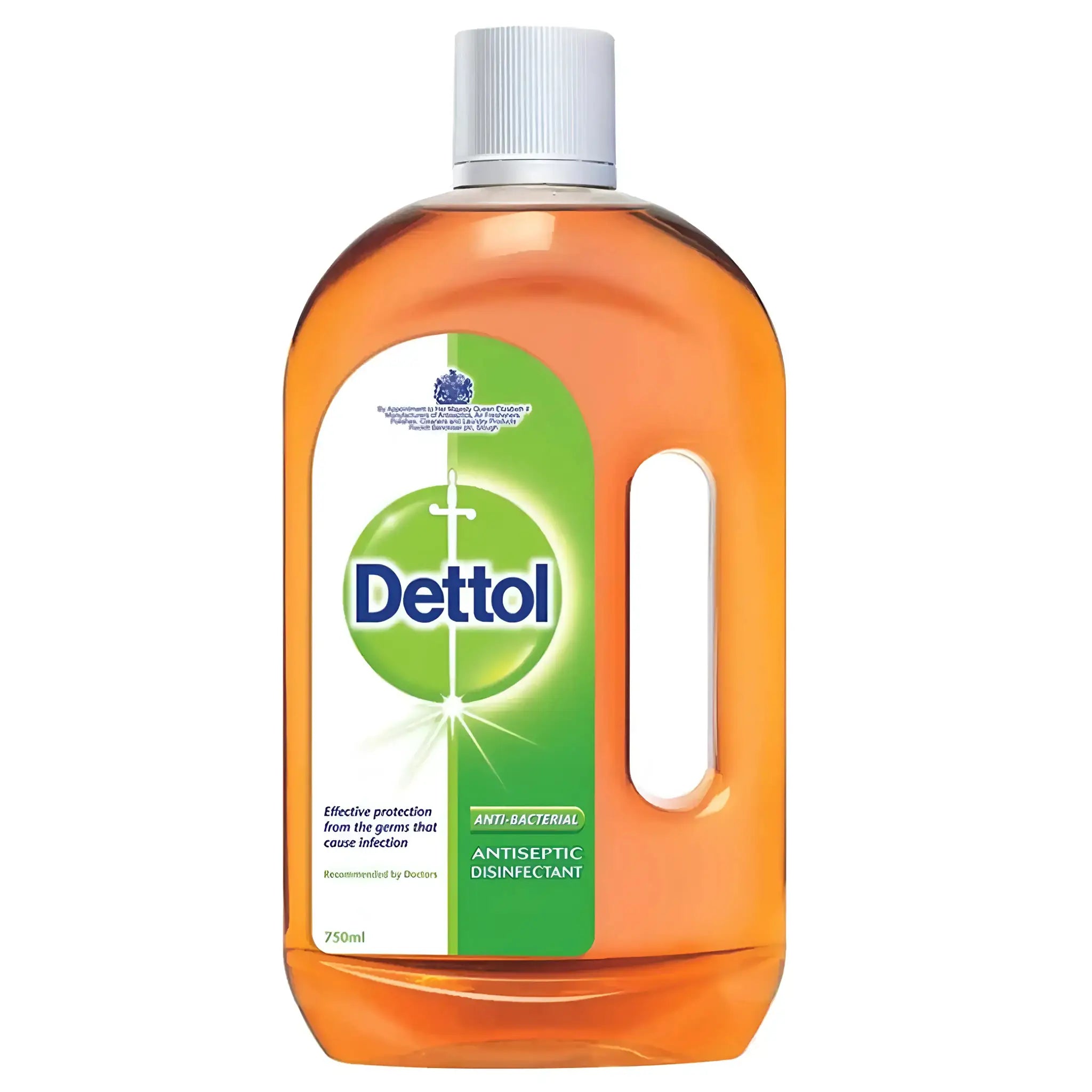 Pullo antiseptistä desinfiointiainetta Dettol 750 ml, oranssi neste, vihreä etiketti