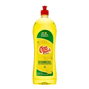 Clean Touch astianpesuaine sitruunapullo 1 L, keltainen neste punaisella korkilla ja sitrusteemalla.
