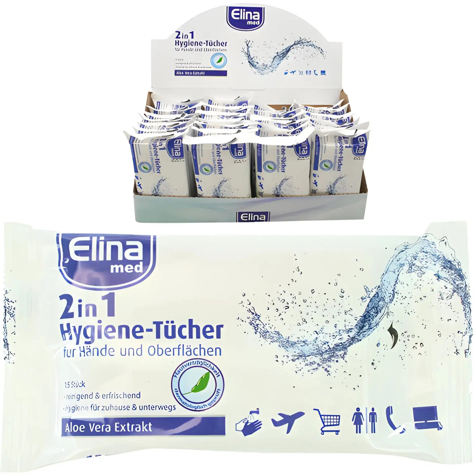 2-in-1 desinfiointipyyhkeet käsille ja pinnoille, Elina aloe vera -uutteella, pakkaus