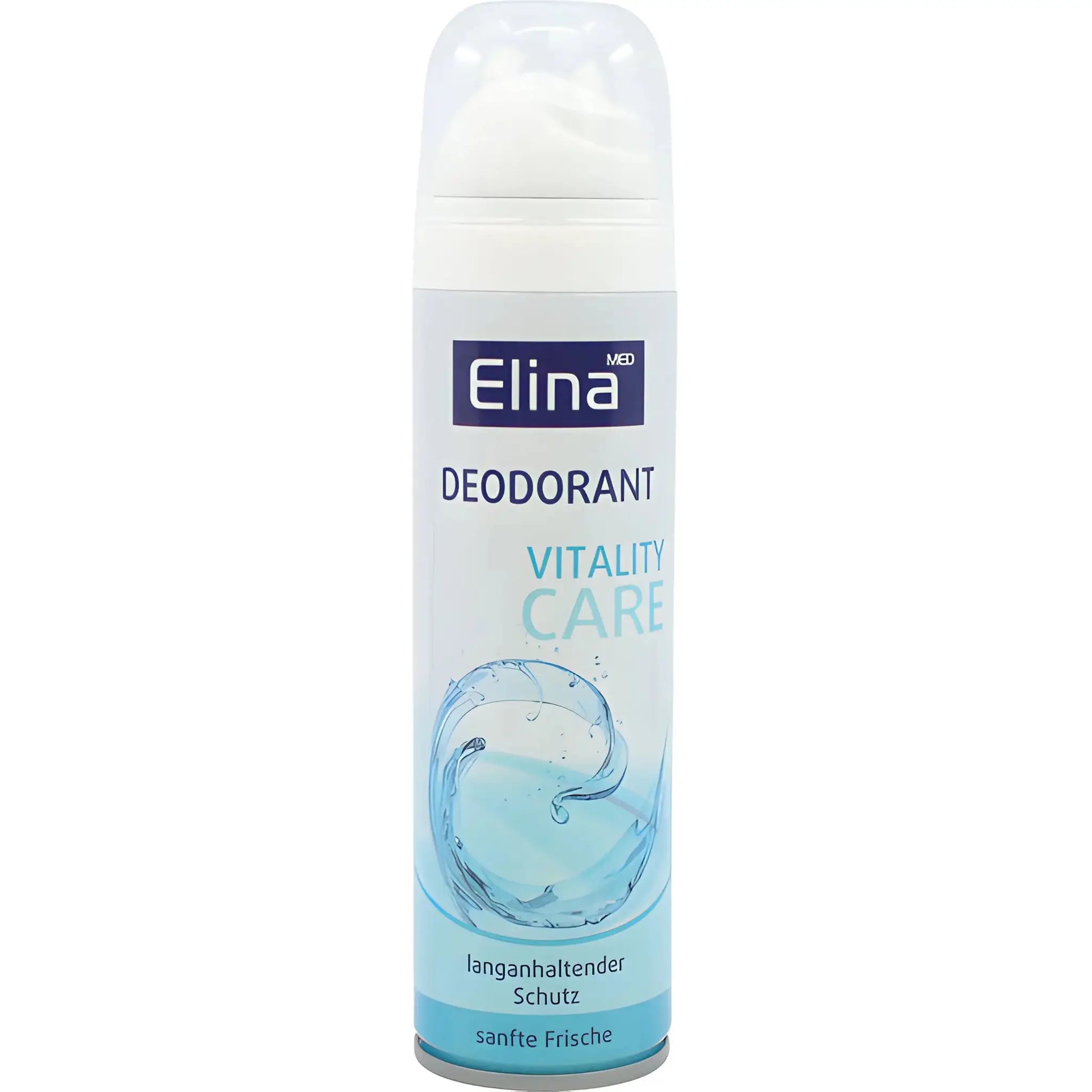 Elina deospray Vitaliteetti, deodoranttipullo sinisillä vesikuviolla, pitkäkestoinen suoja