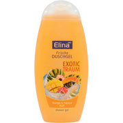 Elina suihkugeeli Exotic Traum mangon ja papajan tuoksulla, oranssi pullo, eksyinen design
