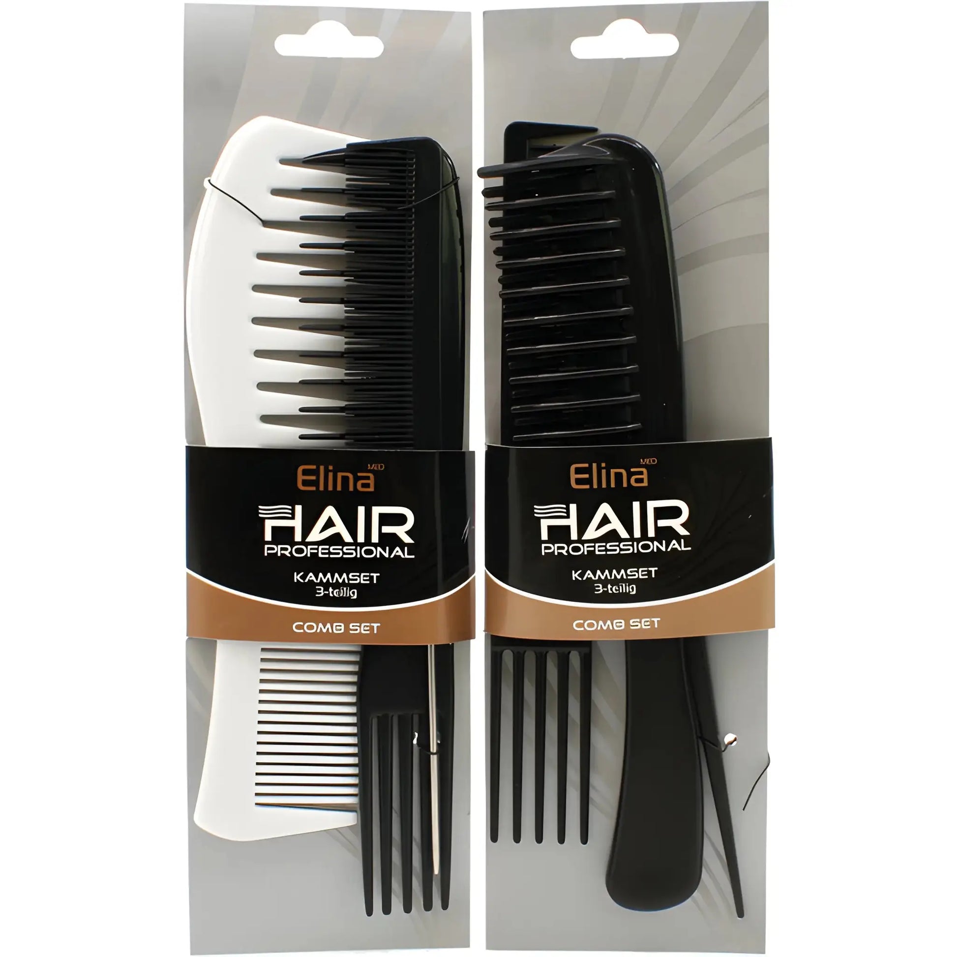 Kamppa Elina Hair Professional 3-osainen, musta ja valkoinen, hiustenhoitoon ja -tyylittelyyn