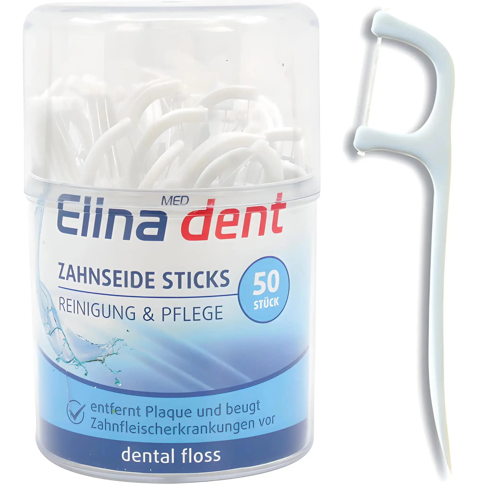 Elina dental -hampaidenlankapuhdistustikkujen pakkaus, 50 kpl, valkoista muovia, tehokkaan hampaidenpuhdistuksen tueksi