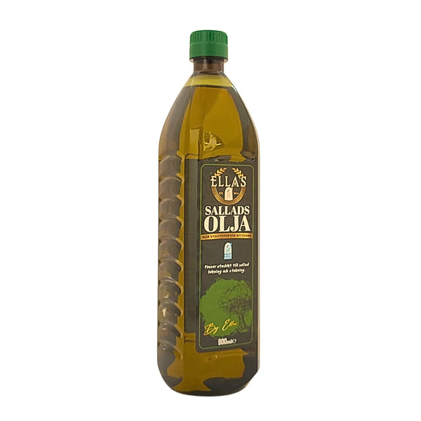 Ella's Salladsolja 900ml salad oil in clear plastic bottle with green cap, front label visible