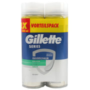 Gillette partavaahto 2-paketti herkkälle iholle, 250 ml kumpikin, sininen ja keltainen pakkaus.