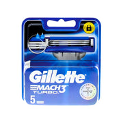 Gillette Mach3 Turbo partaterät 5 kpl sinisessä pakkauksessa, lähikuva tuotteesta