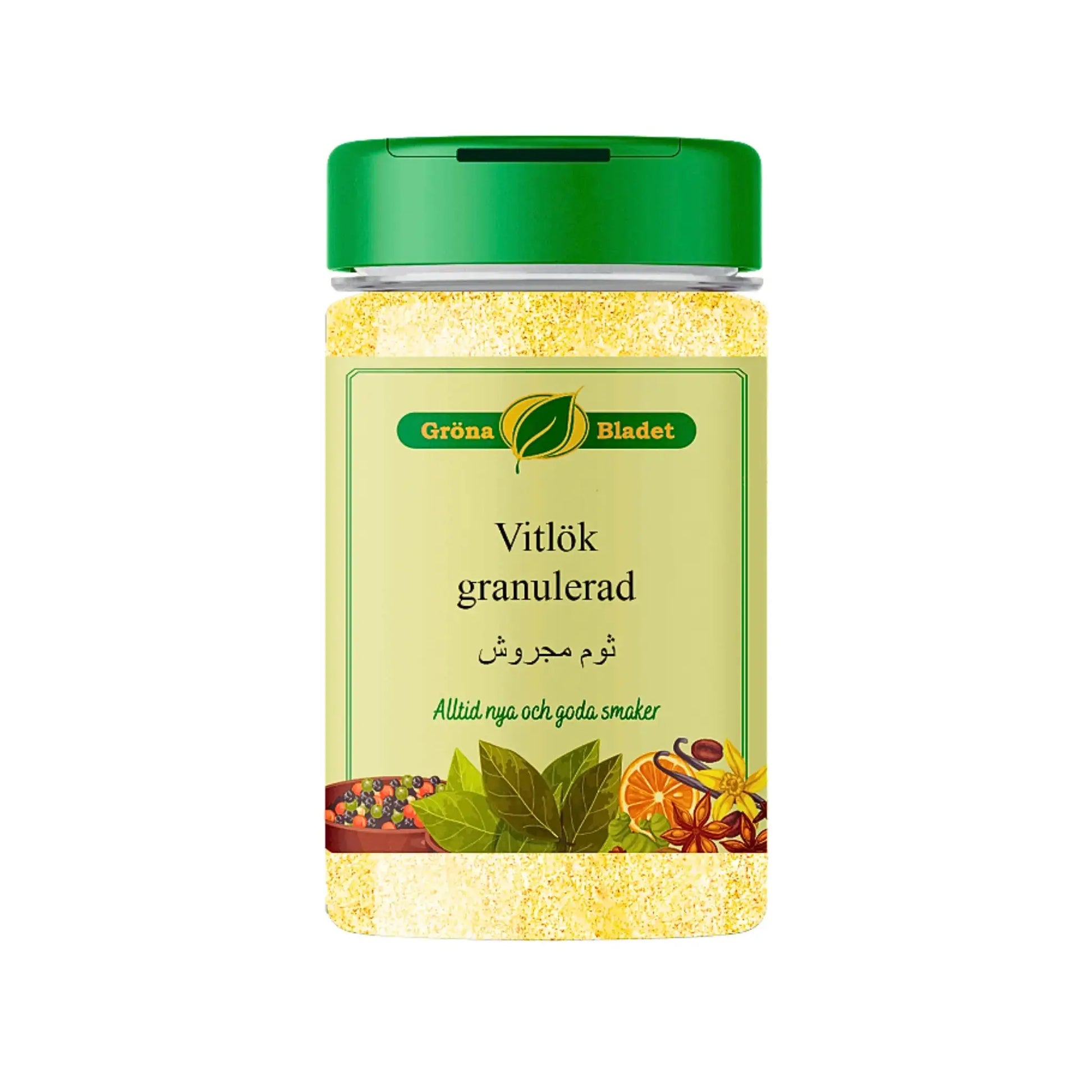Gröna Bladet purkki granuloitua valkosipulia, vihreä kansi, itäinen mauste, 150g