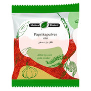 Pakkaus, jossa on savustettua paprikajauhetta 40g, paprikaa, valkosipulia ja mausteita esittäviä kuvituksia.