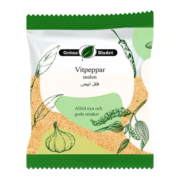 Gröna Bladet Vitpeppar Malen 30g – Mjuk, elegant hetta för finstämda smaker
