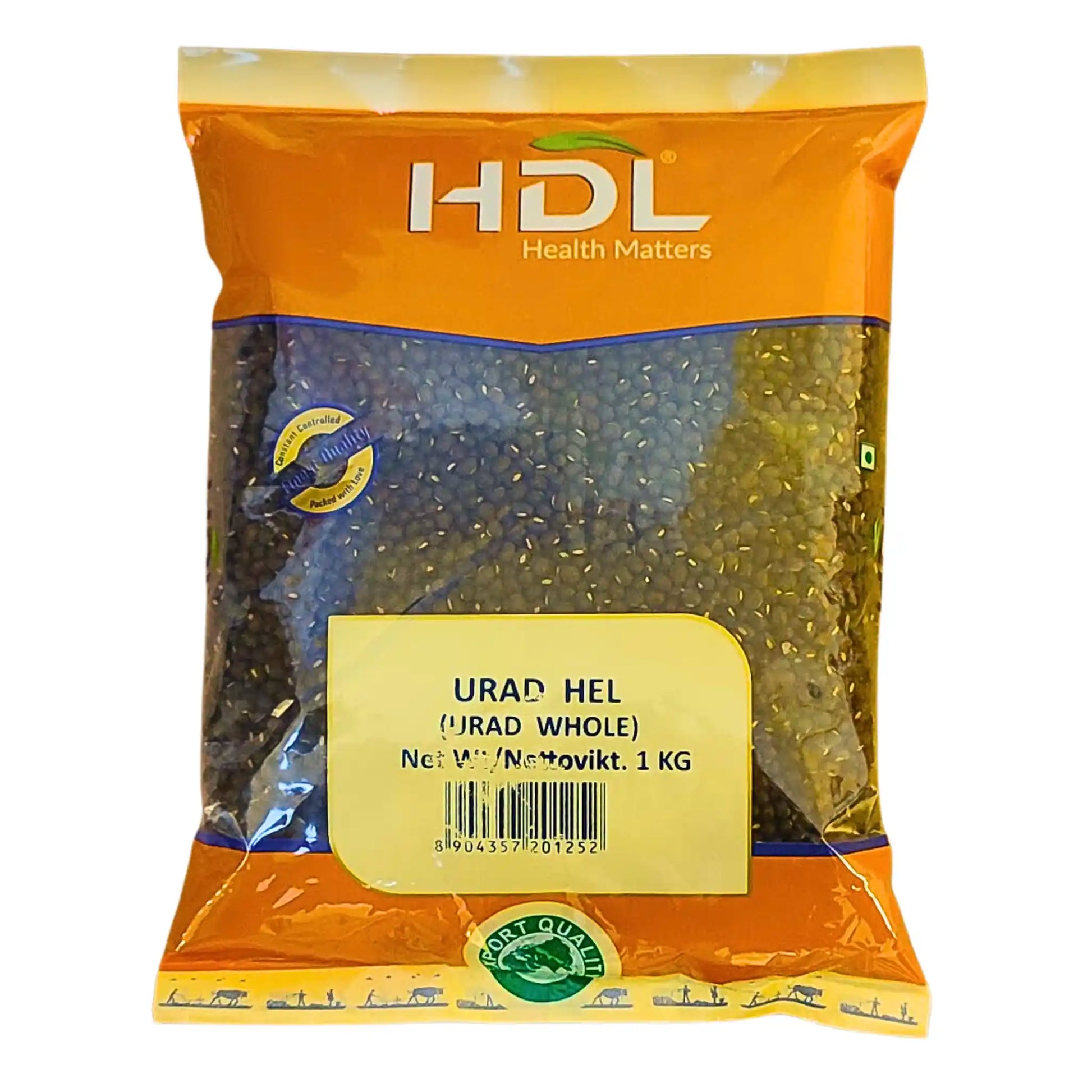Pakkaus mustia urad-papuja 1 kg, HDL, itämaiset palkokasvit.