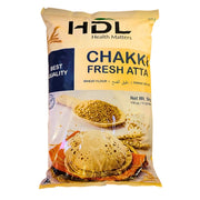 5 kg:n pussi HDL chakki fresh atta, vehnäjauho chapatiin, kuvassa leipää ja vehnänjyviä