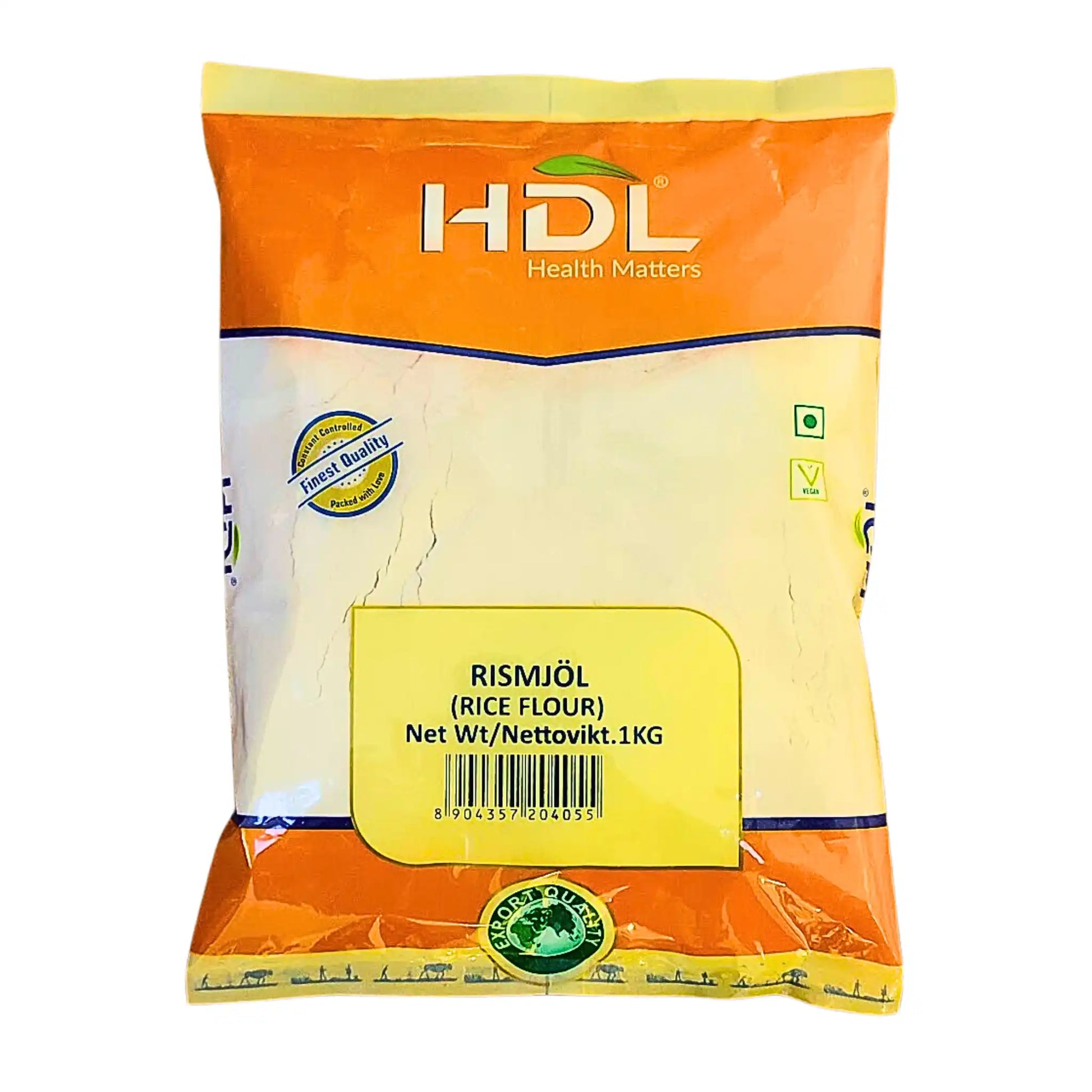 HDL-riisijauho 1 kg oranssissa ja keltaisessa pussissa, gluteeniton jauho vegaani itämaiset raaka-aineet