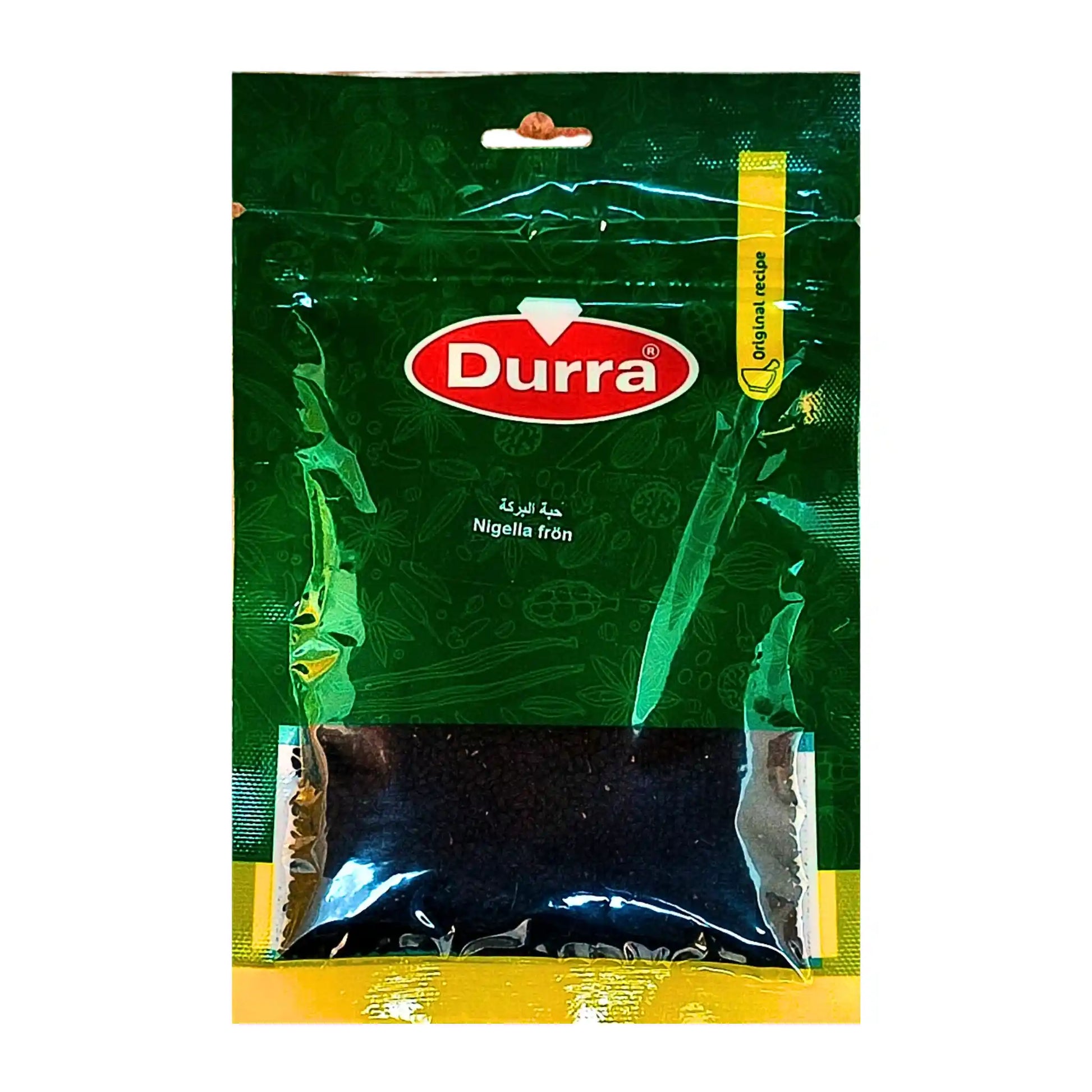 Vihreä Durra-pakkaus mustilla nigellasiemenillä 50 g, itämaisia mausteita.