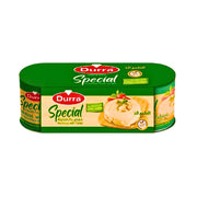 Durra hummus tahinipurkissa, vihreä ja beige pakkaus, itämaista lisuketta