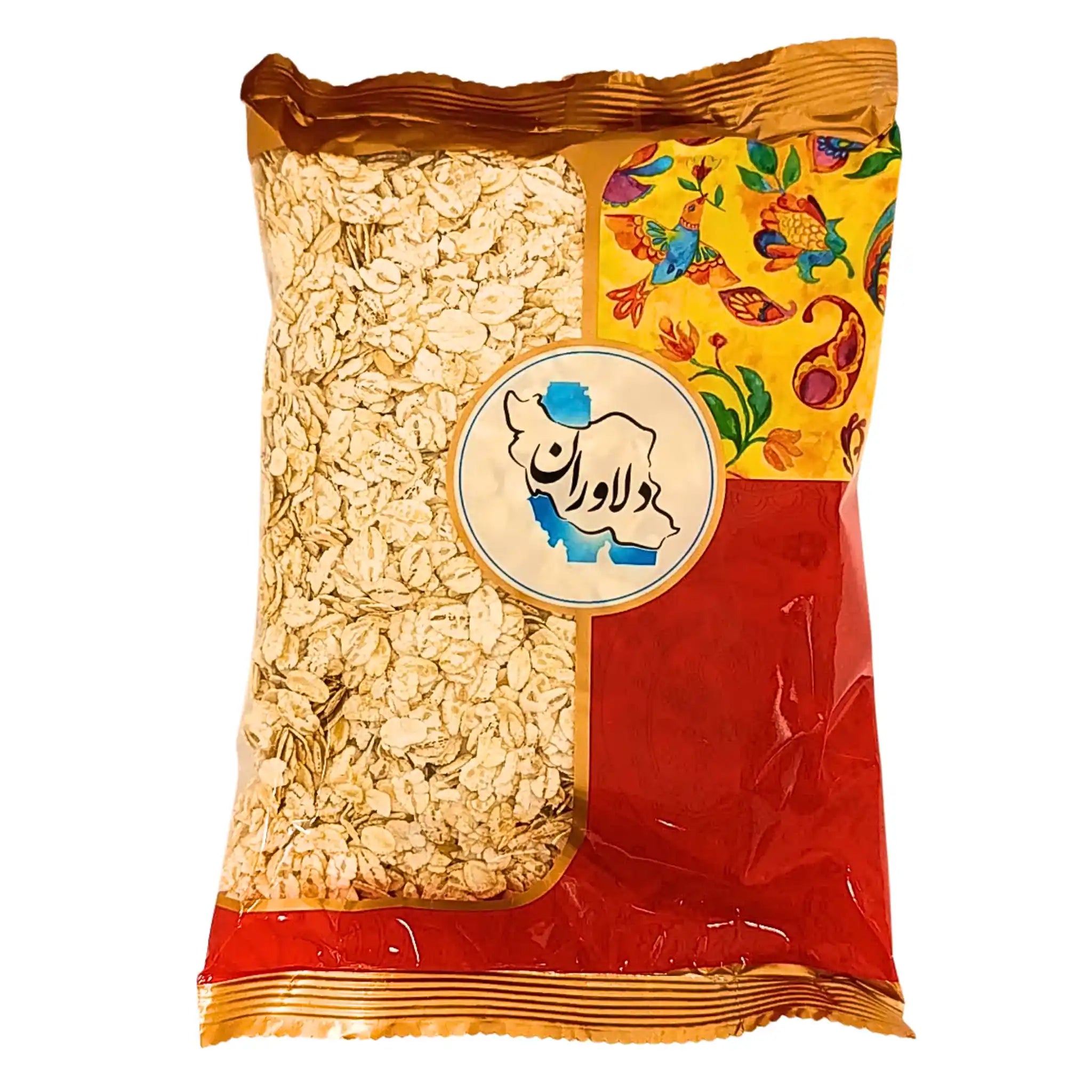 Iranilaiset kaurajyväset värikkäässä pakkauksessa, itäinen suunnittelu, 500 g elintarvike.