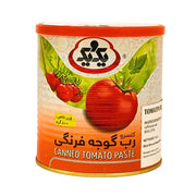 Iranilainen tomaattipasta 800g purkki, jossa on tomaattikuvitus etiketissä, itämaisia elintarvikkeita.