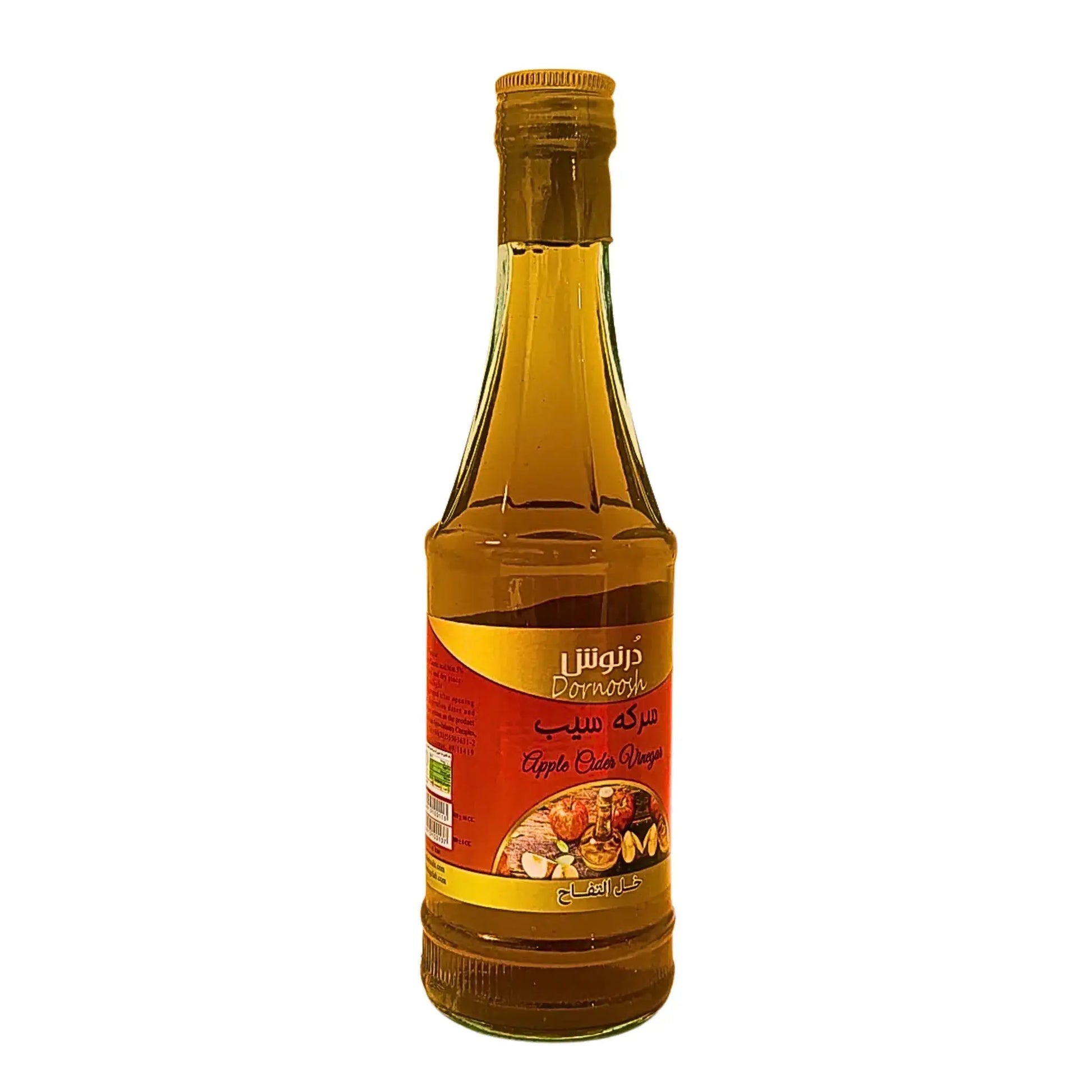Iranilaisen omenaviinietikan pullo 500 ml, punainen etiketti omenoilla, itämaisia tuotteita.