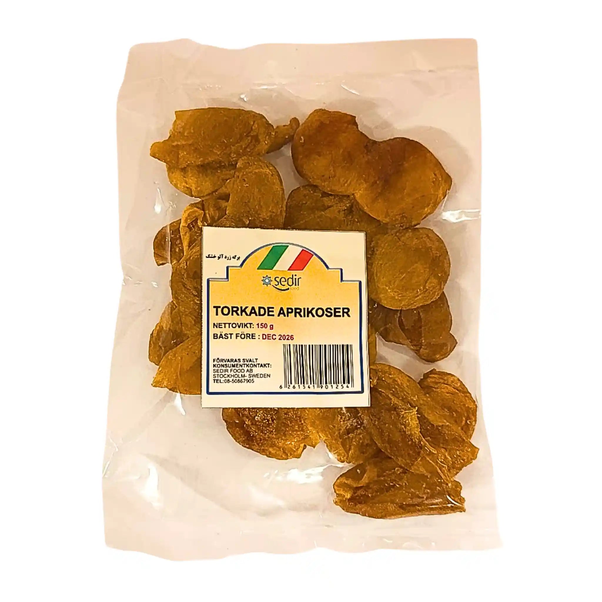 Pussi, jossa on kuivattuja iranilaisia aprikooseja, 150g, itämaisia herkkua