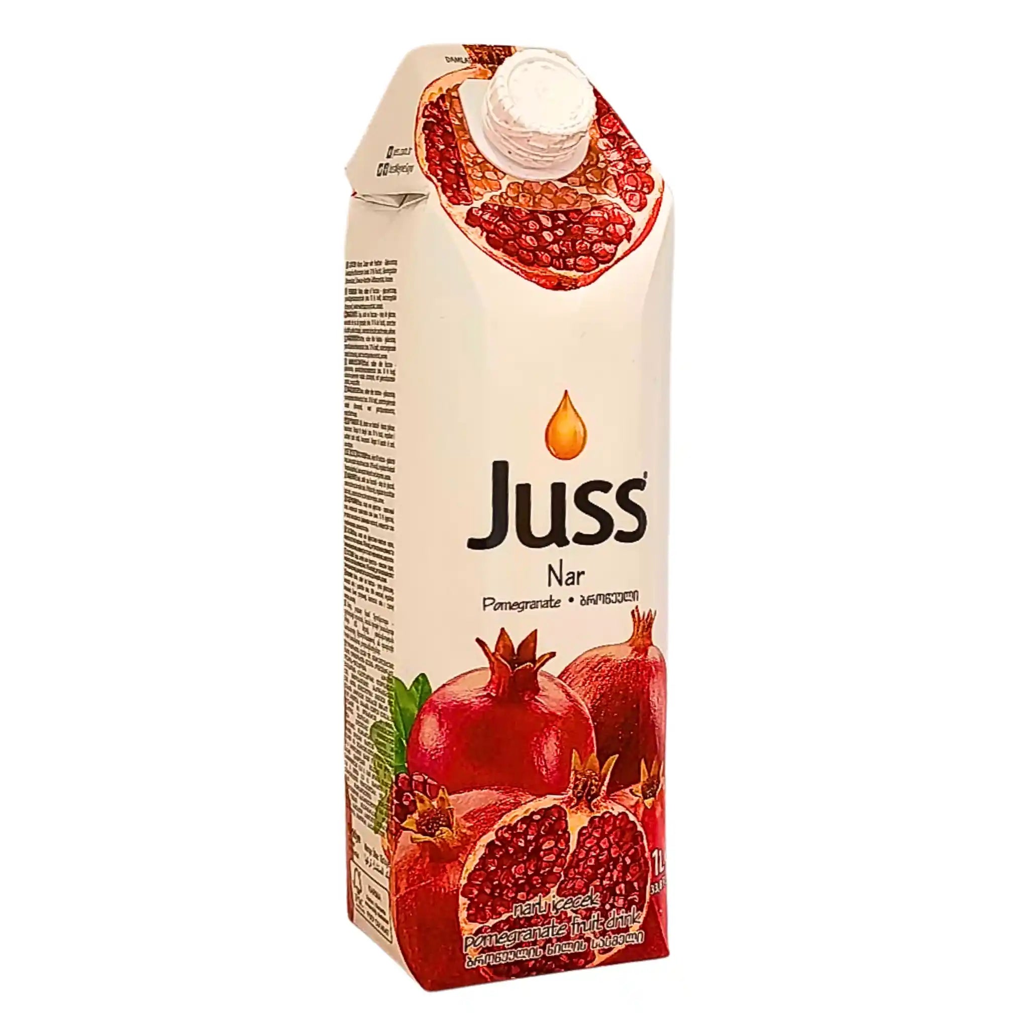 Granaattiomenamehu 1L Juss tetrapakkauksessa, itäinen mehu, hedelmäkuvitus etupuolella