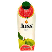 Juss-guavamehu 1 L tetrapakkauksessa tuoreiden guavojen kuvalla valkoista taustaa vasten