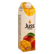 Juss-mangomehu 1L tetra, jossa on tuoretta mangoa ja mangokuutioita pakkauksessa