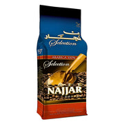 Kahvipakkaus Café Najjar Selection 200g, arabicapavut, itämainen kahvi sinisellä ja kultaisella suunnittelulla.