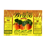 Bravo kuivattua aprikoosimassaa 400 g, pakkaus hedelmäkuvalla ja ravitsemustiedoilla.