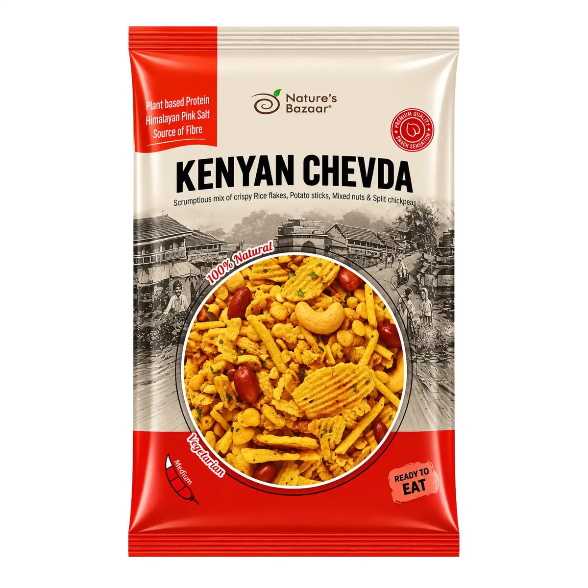 Kryddig snackblandning Kenyan Chevda i förpackningspåse från Nature's Bazaar