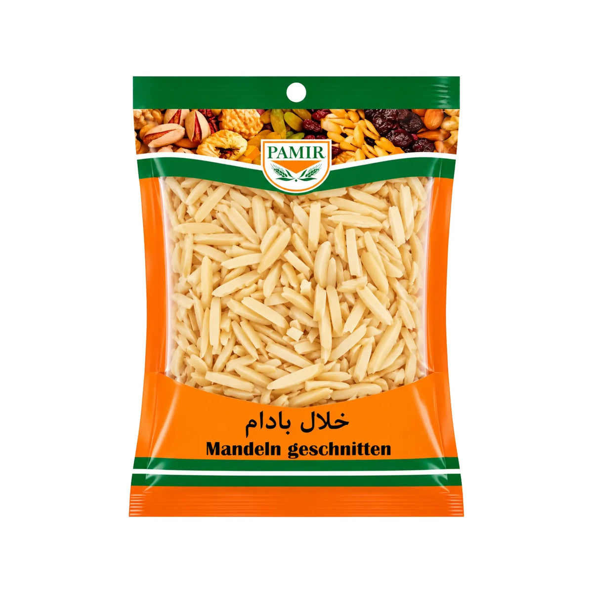 Pamir snittade mandlar i orange påse
