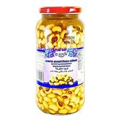 Glasburk med kokta black eye-bönor, orientaliska kolonialvaror, matvara