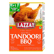 Lazzat Tandoori BBQ -mausteseos, pakkaus paistetun kanan kuvalla, itämaiset mausteet