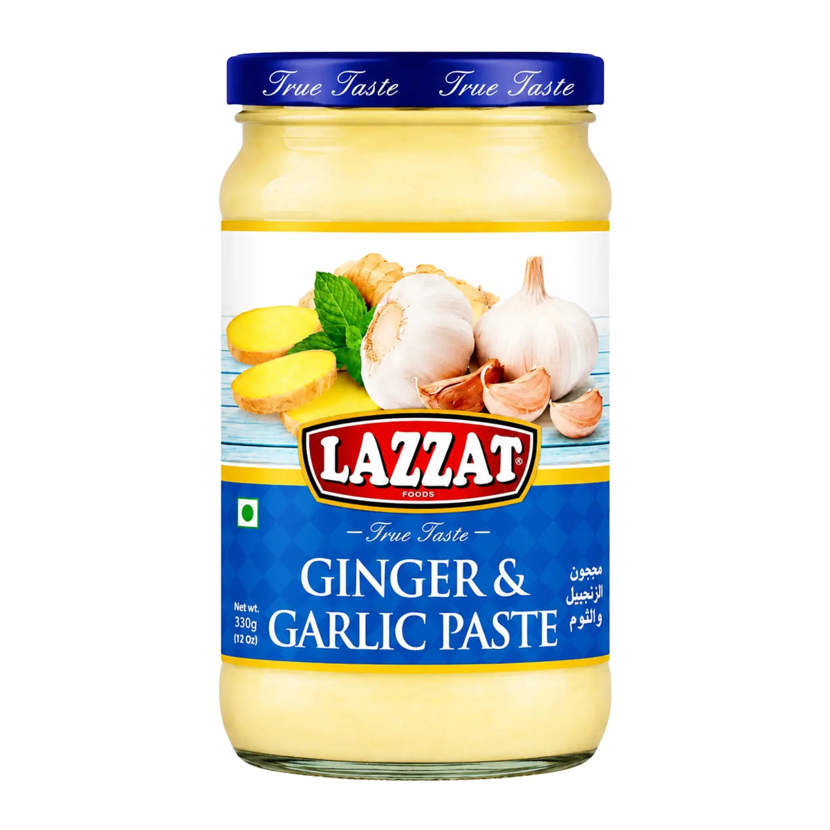 Glasburk med Lazzat Ginger Garlic Paste Mix 340g – puré av ingefära och vitlök